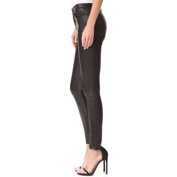 J Brand Black Lamb Leather Skinny Ankle Zip Pants
